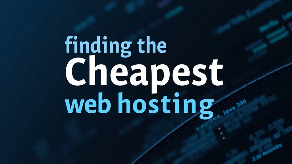 The image shows a graphic with search magnifying glasses and price tags related to finding the cheapest web hosting.